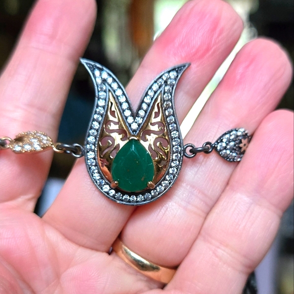 Natural Kharma by Avelon Jewelry - Emerald Ruby & Topaz sterling rhodium & gold Turkish style bracelet NEW